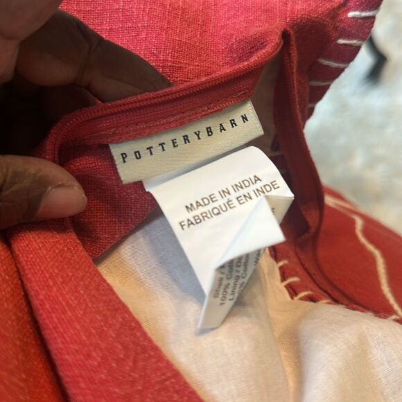 POTTERY BARN (2) MOROCCAN RED TILE EMBROIDERED Pillow Covers - Picture 4 of 4